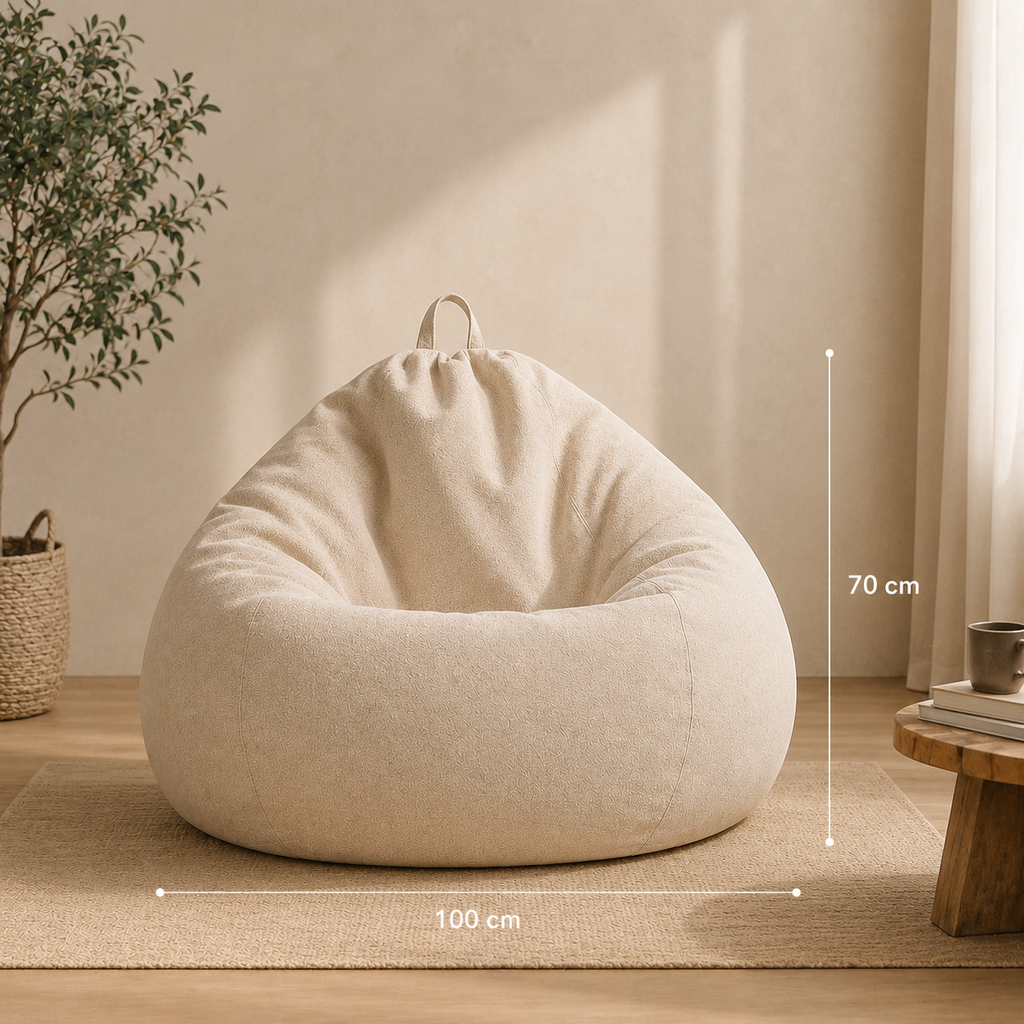 Pouf beige en lin et coton