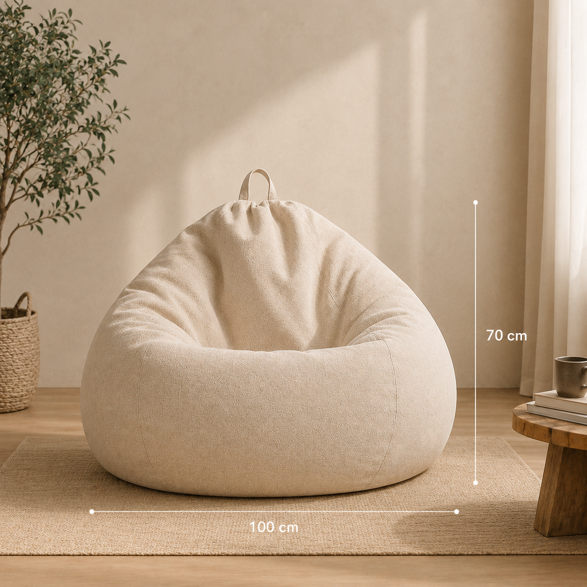 Pouf beige en lin et coton