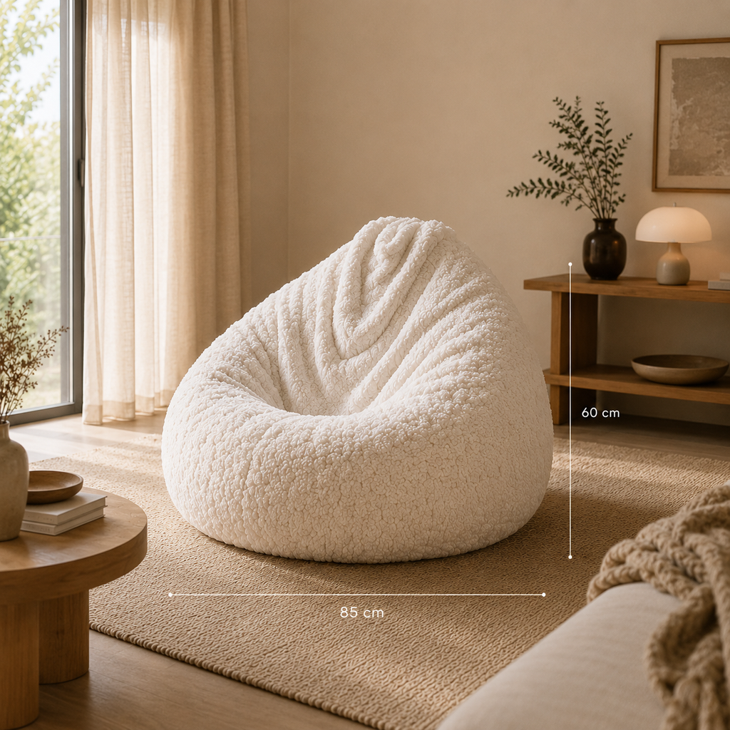 Pouf de salon bouclé écru — Confort personnalisé