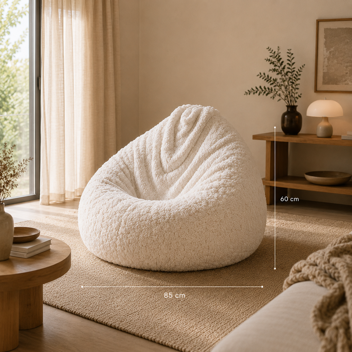 Pouf de salon bouclé écru — Confort personnalisé