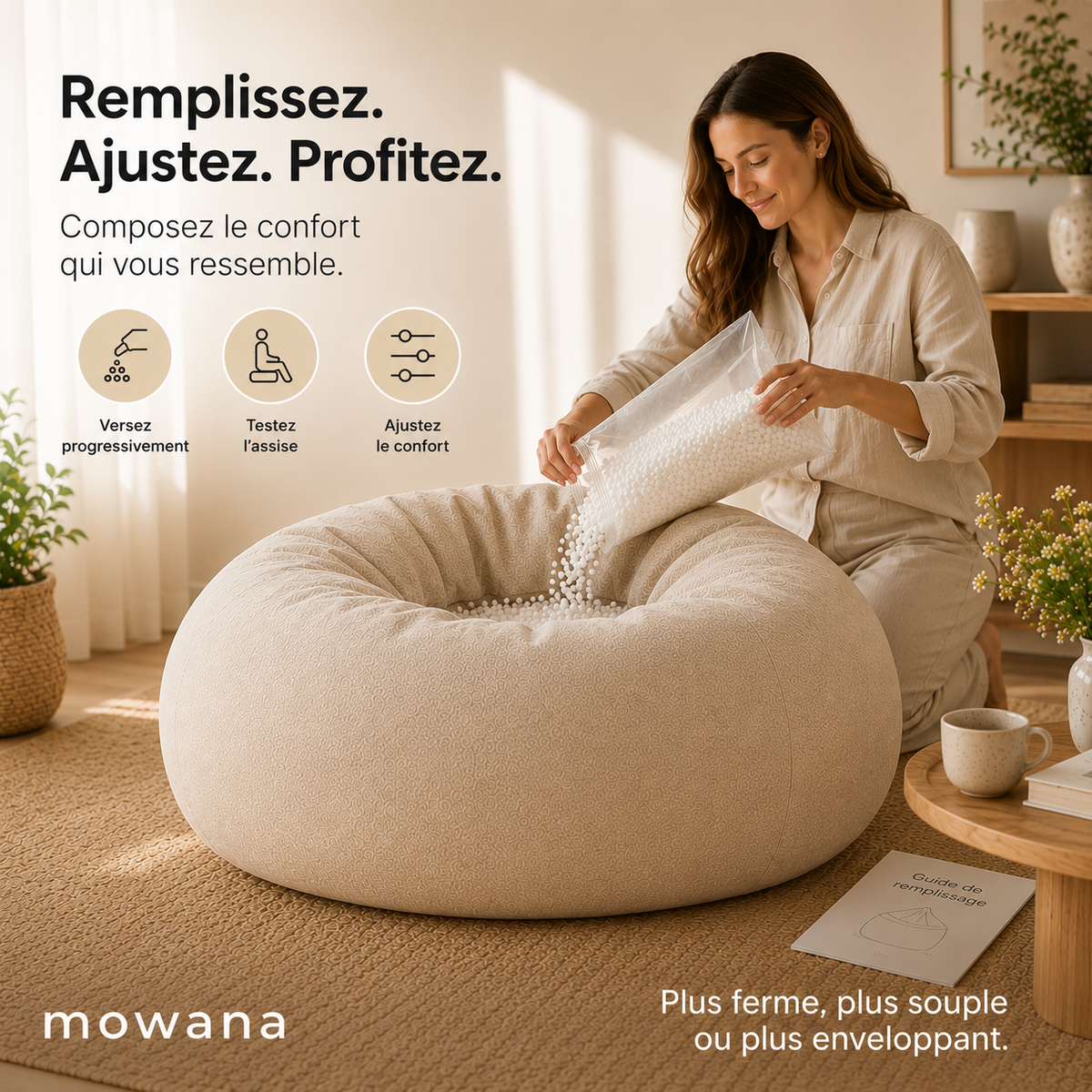 Pouf en lin et coton