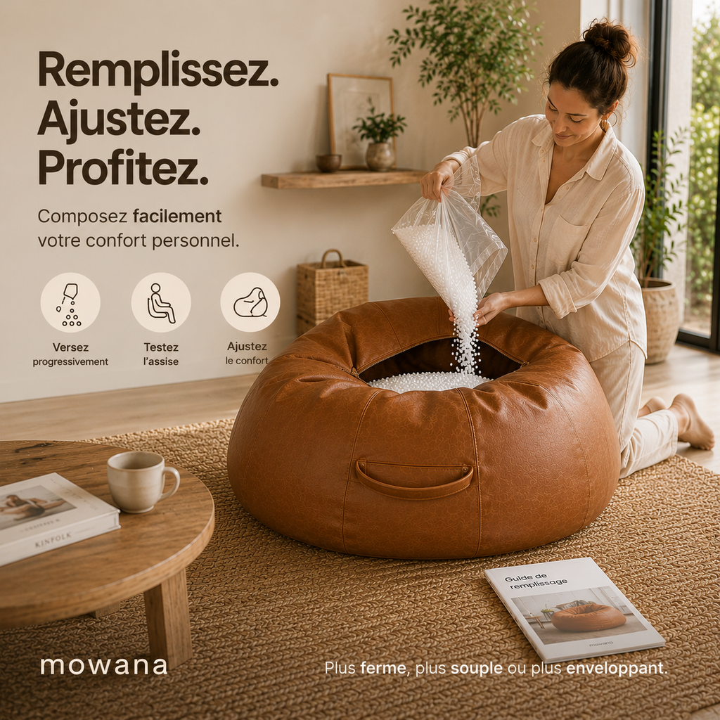 Pouf de salon effet cuir cognac