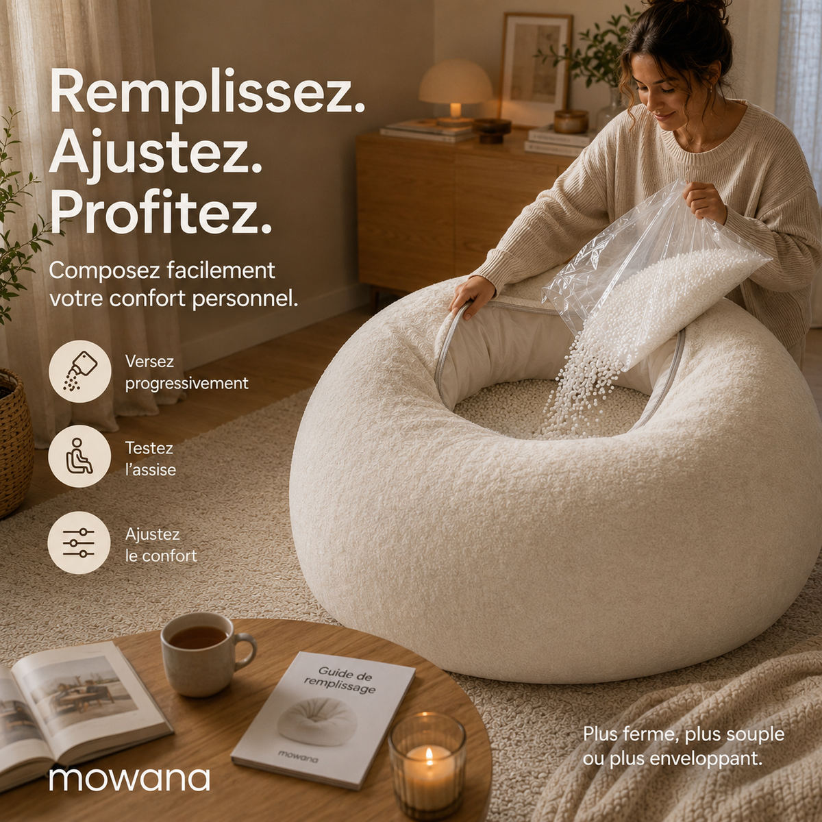 Pouf velours écru