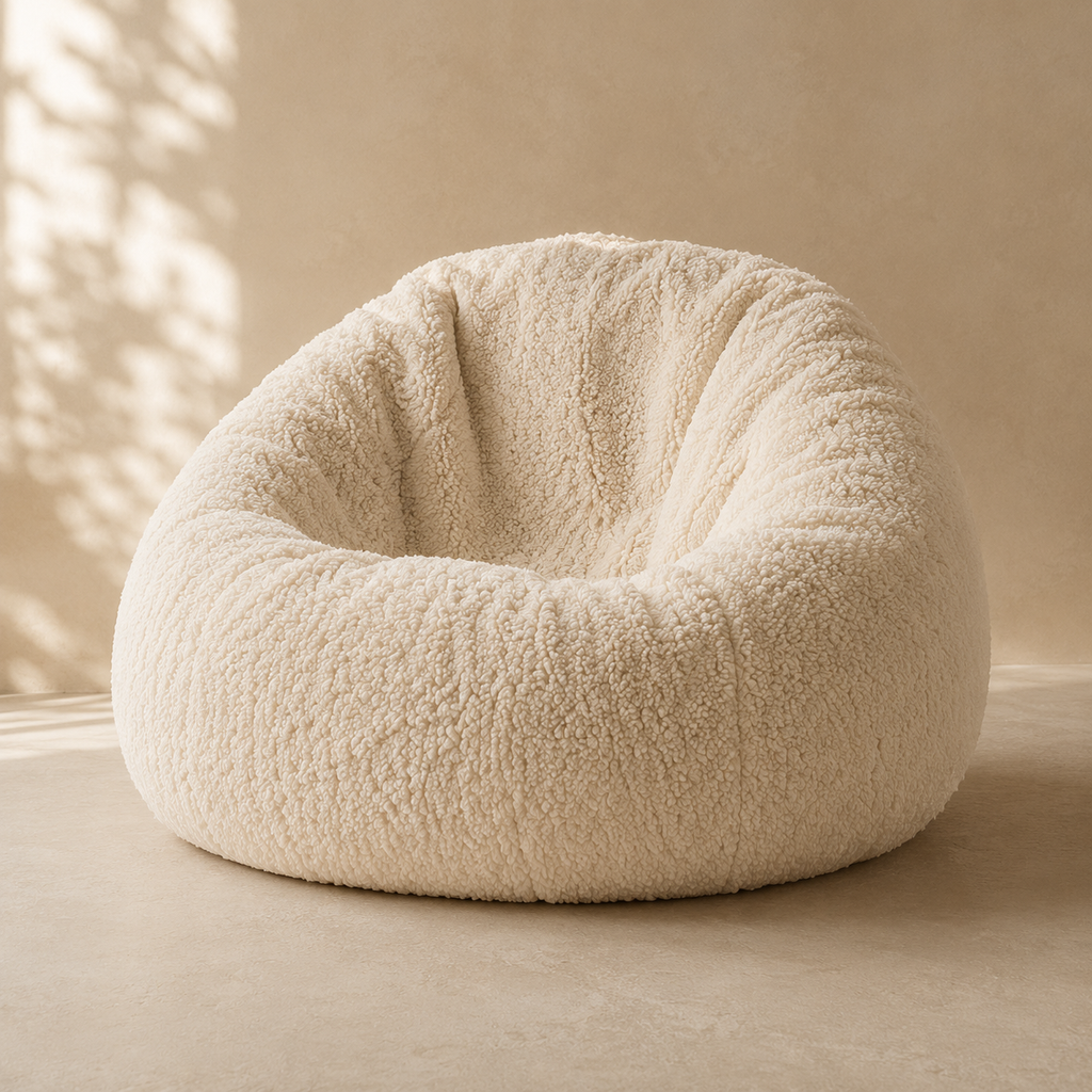 Pouf de salon bouclé écru — Confort personnalisé