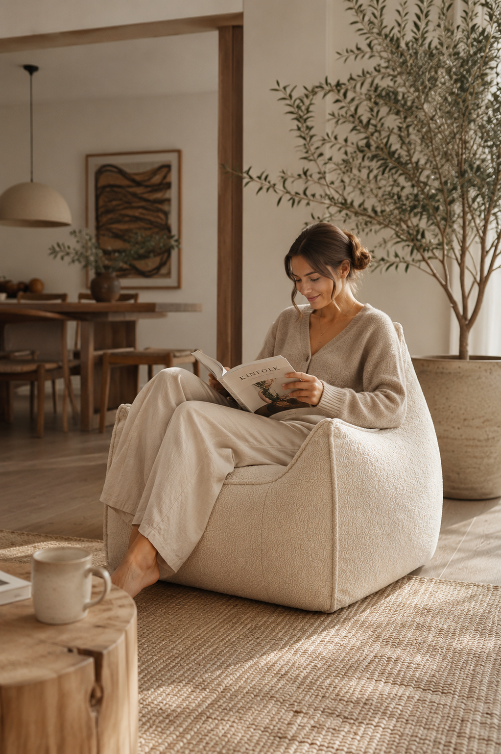 Pouf beige structuré