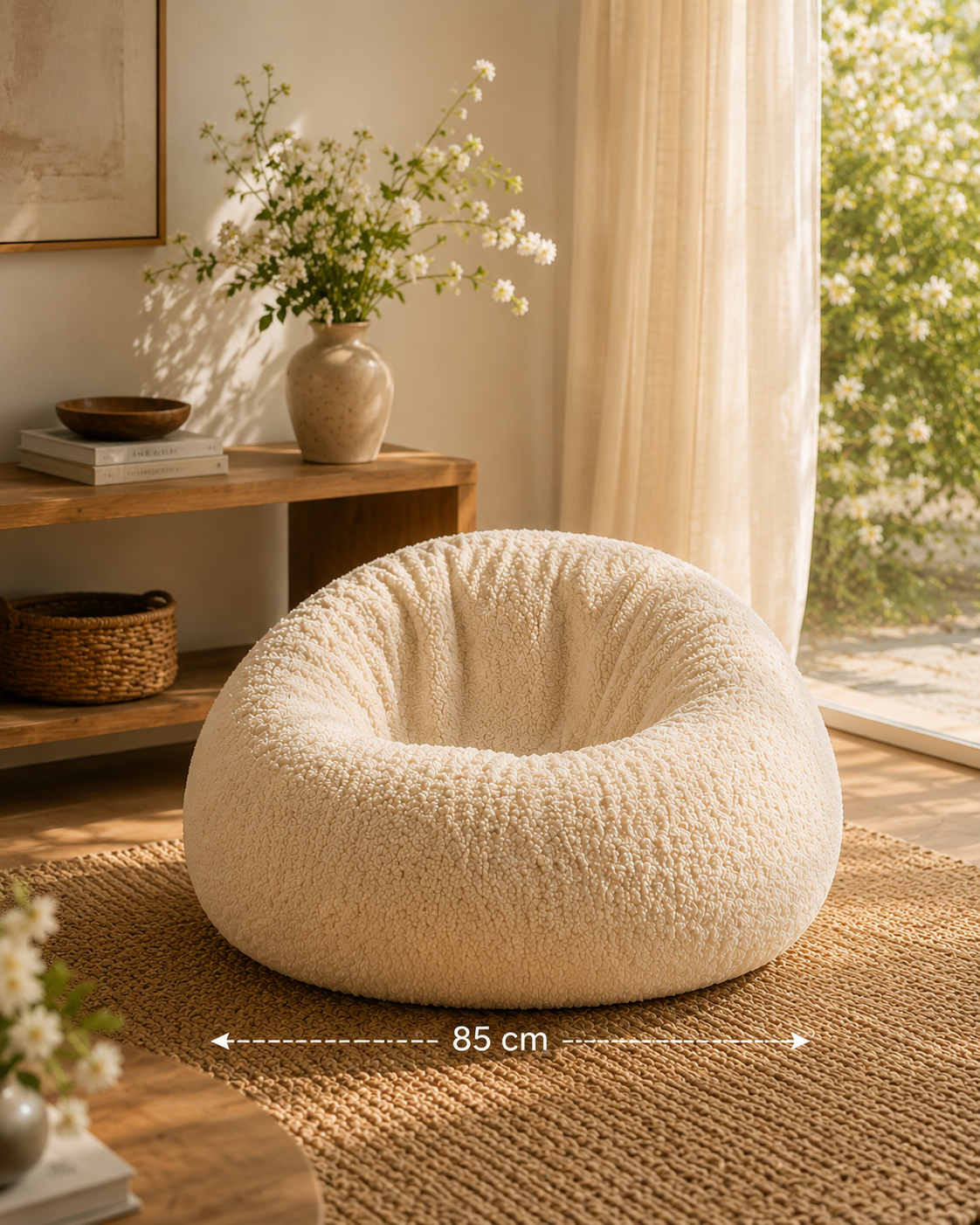 Dimensions du pouf Alba Mowana beige avec format généreux de 85 cm dans un style cocooning Image