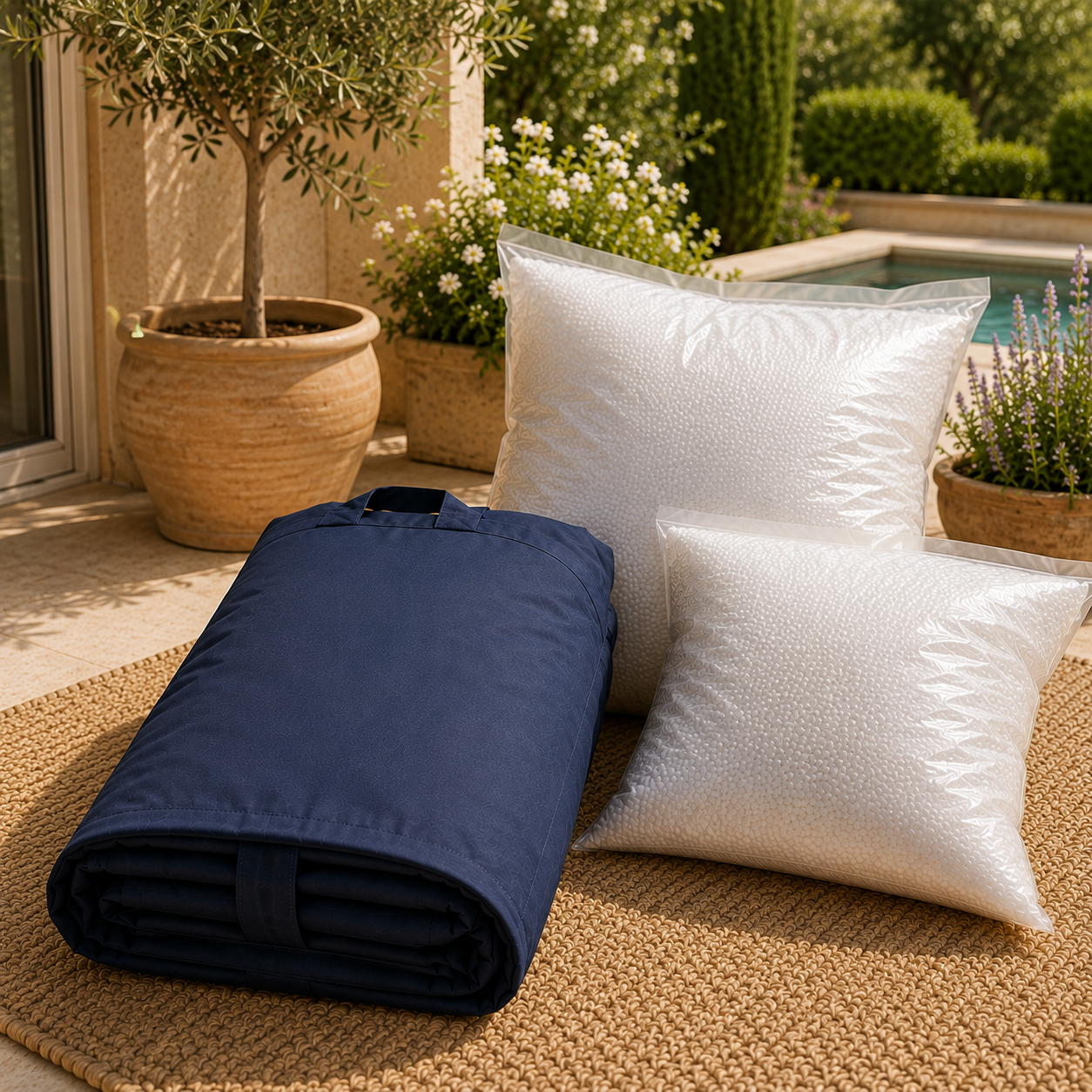 Pack pouf imperméable bleu Mowana avec billes de remplissage incluses Image