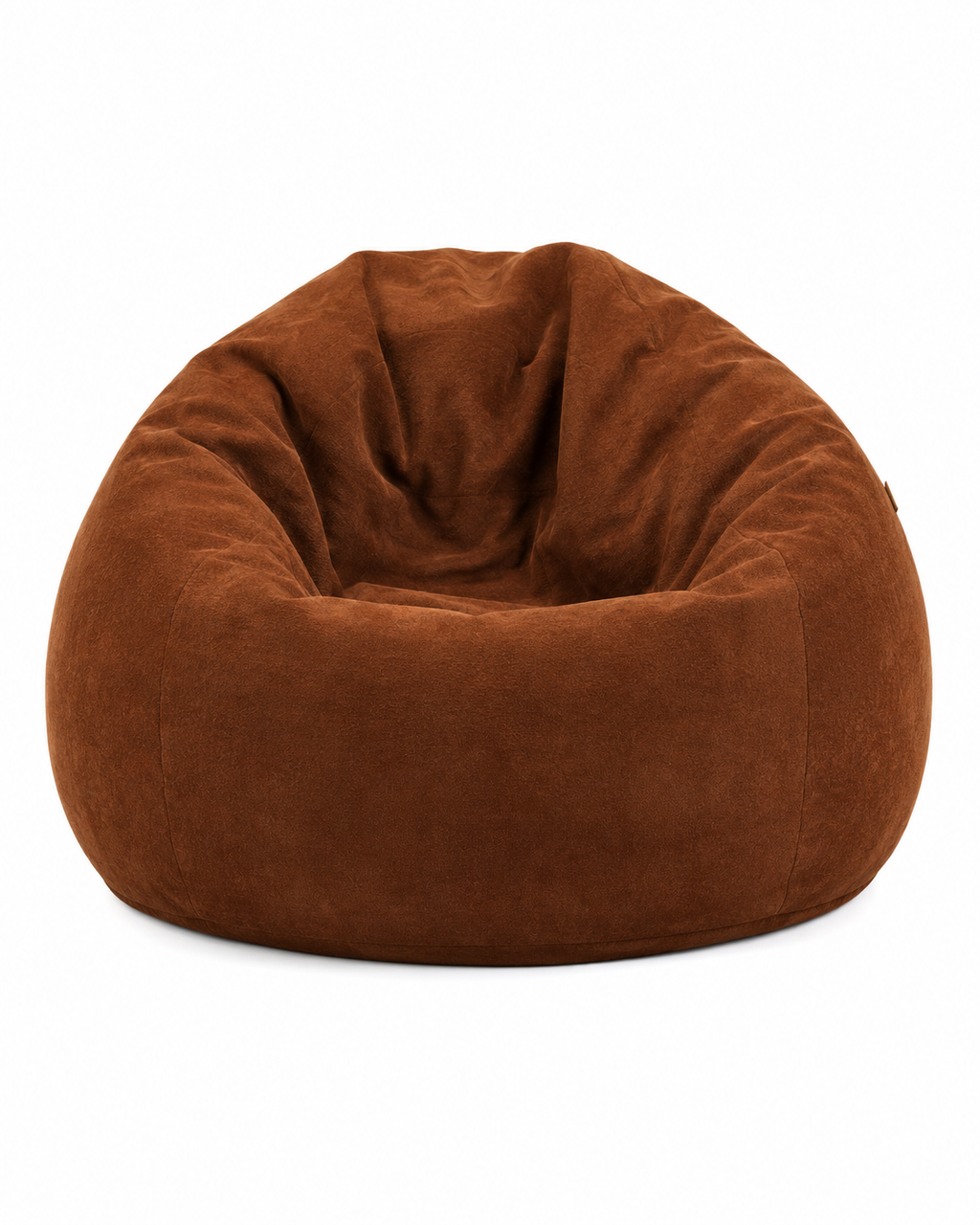 Pouf brun effet daim Mowana en packshot premium sur fond clair minimaliste