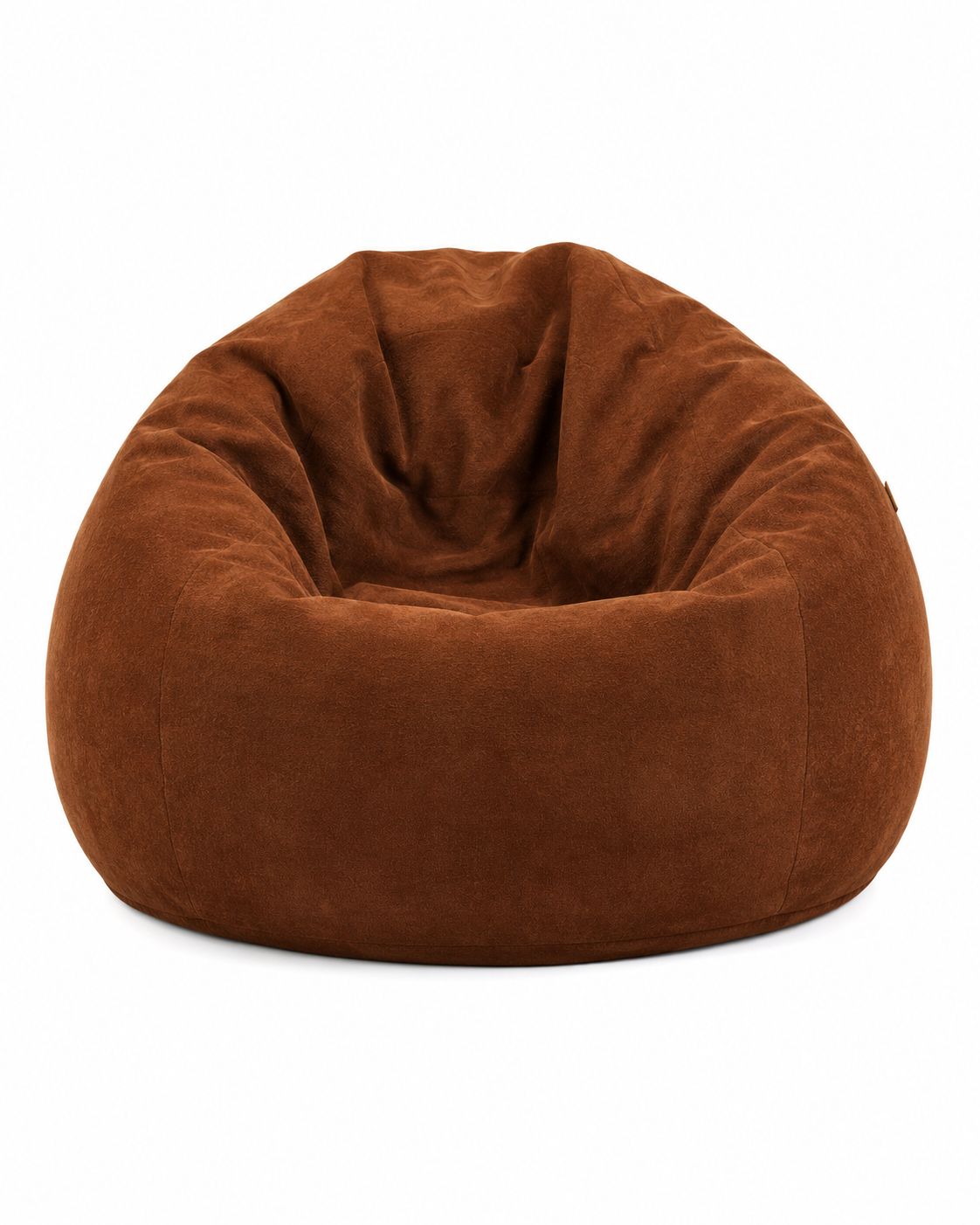 Pouf brun effet daim Mowana en packshot premium sur fond clair minimaliste