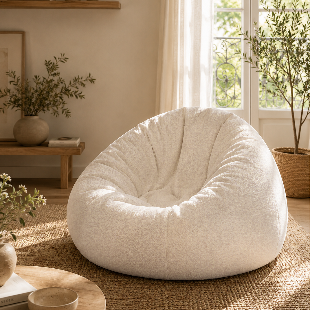 Pouf velours nuage Mowana avec remplissage inclus